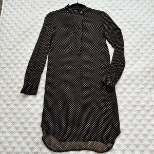 Madewell Black Tan Polka Dot Long Sleeve Tunic Shirt Dress Size XXS